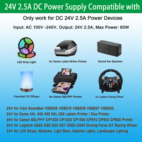 Gonine 24V 2.5A DC24V HM45C HW-F350, 24Volt 24Vdc 100-240V 24V 2.5A 8 Power Supply Adapter, fit for Samsung SoundBar