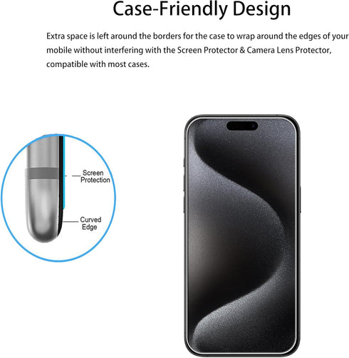 Easy Alignment Frame for iPhone 15 Pro Max Tempered Glass Screen Protector Film, 3-Pack