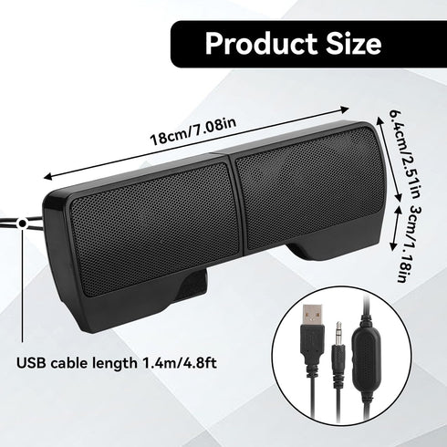 HERCHR 2W+2W 4 3.5mm Computer Speakers for Desktop PC, USB Plug-in, Wired Laptop Soundbar Speakers, Detachable Mini