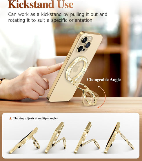 GVIEWIN Magnetic Phone Ring Holder, Compatible with MagSafe Grip, Adjustable Stand for iPhone 15 Pro Max/Plus/14/13/12