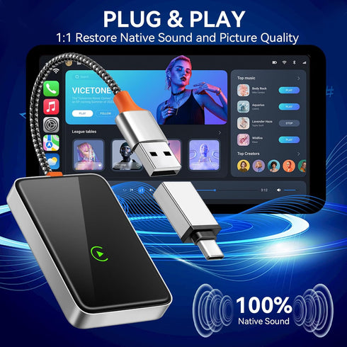 Wireless CarPlay Adapter, Converts Wired to Wireless CarPlay Dongle, Plug & Play Stable Connection for Cars from 2017 &