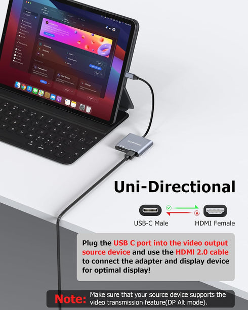 Glomtheia 2 1 2 4K@30Hz 4K@60Hz Dual HDMI Adapter for Monitors Extended Display in Out, USB C to HDMI Splitter