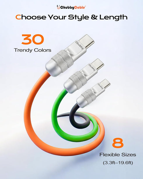 2.0 240W 17-15 6.6FT chubbycable Chubby USB C Fast Charging Cable Silicone Soft Durable USB C Cable Extra Thick Charger