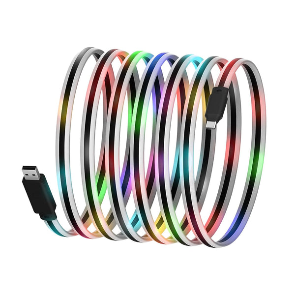 USB C Cable 3A Fast Charging, LED Light Up USB A to Type C Charger Cord with 17 Light Switching Modes for iPhone 15/15