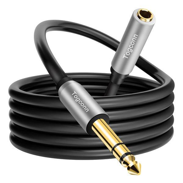 1 Foot 1/4 inch Extension Cable, 6.35mm TRS Male to Female Stereo Adapter Jack, Hi-Fi Sound, Gold Plated Connectors