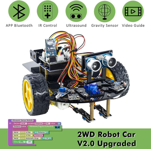 LAFVIN 2WD V2 Smart Robot Car Chassis Kit Ultrasonic Module,Line Tracking Module,IR Remote Control Compatible