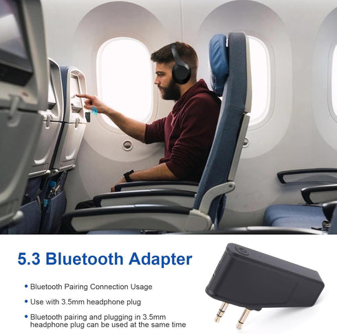 Bluetooth 5.3 Adapter for Wireless/Wired Headphones, 2 in 1 Airplane Bluetooth Adapter with 3.5mm Aux Jack, Compatible