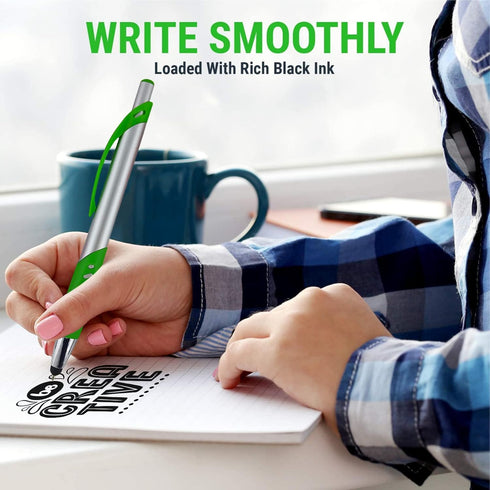 2 in 1 Capacitive Stylus & Ballpoint Pen - Comfort Grip for Any Touchscreen Device, Silver 5 Pack