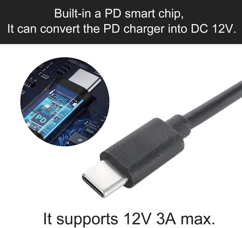 HSZJsto 5.5mm 2.1mm 12V 12V 3A 36W USB C to DC x Power Cable Cord, USB C Input to DC Out Charging Cable, Work with PD