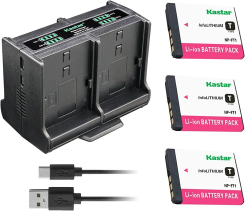 Kastar 3-Pack Battery and Quadruple Charger for Sony Cyber-Shot DSC-M1, DSC-M2, DSC-T10, DSC-T11, DSC-T33 Cameras