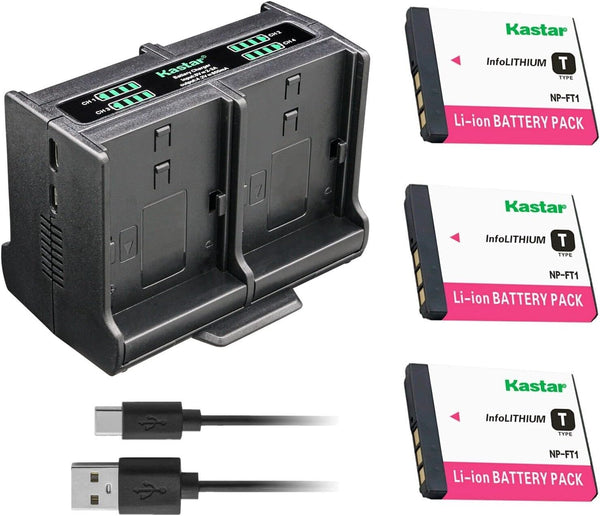 Kastar 3-Pack Battery and Quadruple Charger for Sony Cyber-Shot DSC-M1, DSC-M2, DSC-T10, DSC-T11, DSC-T33 Cameras