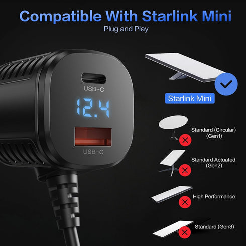 HAILOLY 3 1 12V-48V 10FT Starlink Mini Cable, in Starlink Mini Car Charger DC Power Cable+ Cigarette Lighter Adapter