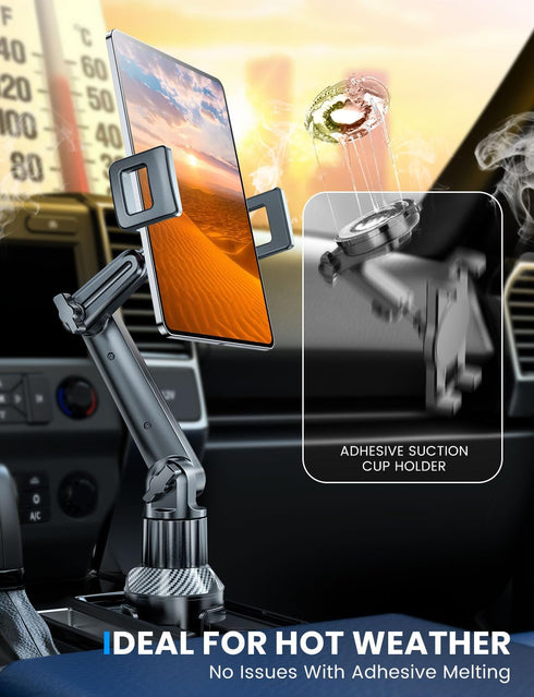 eSamcore Tablet Holder for Car, iPad Cup Holder Mount with 1.57" Depth Large Clamp, 15" Height Adjustable for 6"-12.9"