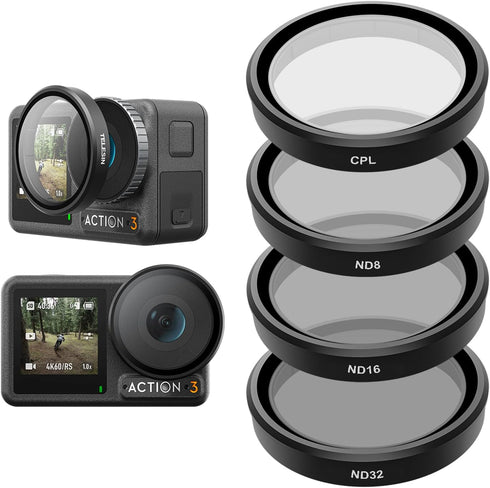TELESIN Lens Filter Set for DJI Action 5 Pro, Action 4, Action 3 Camera Accessories, 4-Pack Polarizing ND Filters