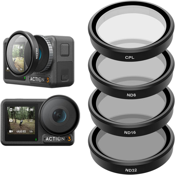TELESIN Lens Filter Set for DJI Action 5 Pro, Action 4, Action 3 Camera Accessories, 4-Pack Polarizing ND Filters
