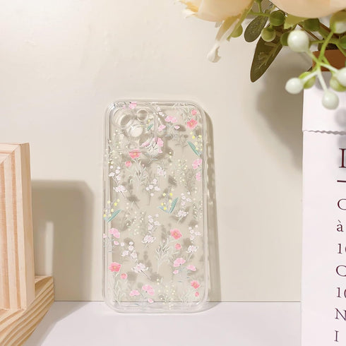 iPhone 15 Case Clear with Cute Color Flower Floral Leaf Design, Soft TPU Shockproof Protective Cover