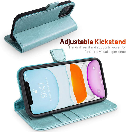 OCASE Wallet Case Compatible with iPhone 12/12 Pro, PU Leather Flip with Card Holders, Mint Green