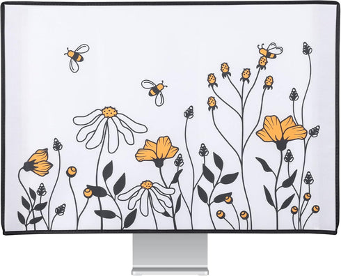kwmobile Computer Monitor Cover for 27-28" Monitor - Bees and Flowers in Black/Orange/White