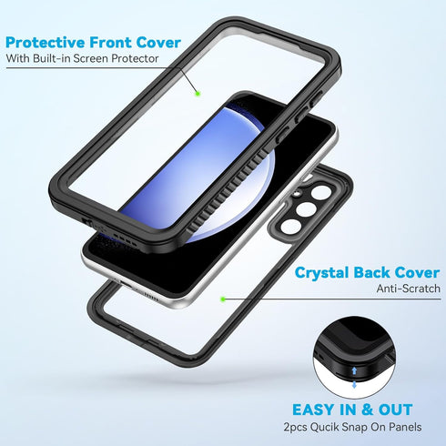 Lanhiem Samsung Galaxy S23 FE Case, IP68 Waterproof Heavy Duty Protection with Built-in Screen Protector, Black