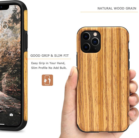 Tasikar Compatible with iPhone 11 Pro Case, Easy Grip Wood Grain Design (Teak)