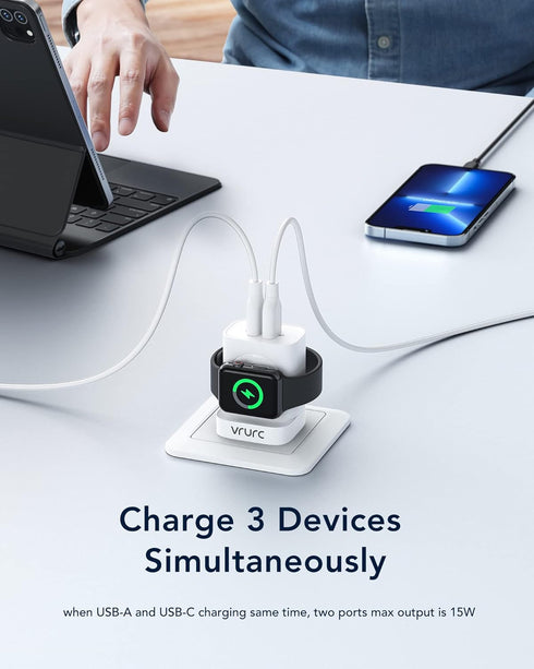 VRURC Apple Watch Charger, PD 20W Fast Charging Block, USB C Wall Charger Power Adapter with Dual Port, White