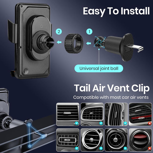 Keledz Wireless Car Phone Charger Holder, Smart Auto-Clamping Fast Charging Car Phone Holder with Atmosphere Lights