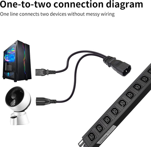 C14 to C13+NEMA 5-15R Y Splitter Power Cord, YACSEJAO 10A/250V IEC 320 Single Male to C13 + NEMA 5-15R (1FT/30CM)