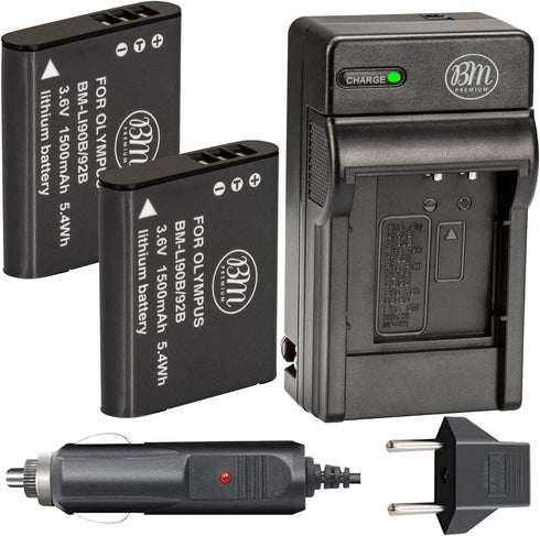 BM 2 LI-90B, LI-92B Batteries and Charger for Olympus Tough TG-6, TG-5, TG-Tracker, SH-1, SH-2, SP-100 IHS Cameras