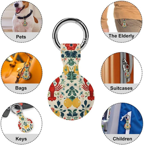 Generic Vintage Lobster Floral Case Compatible with Airtag Holder Keyrings Keychains for Keys Luggage Bags