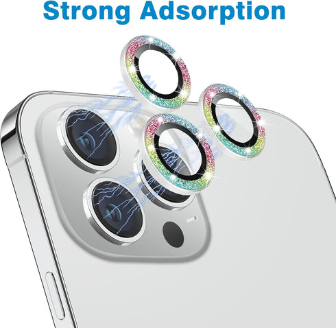 Bling Glitter Camera Lens Protector for iPhone 13 Pro & Pro Max - 9H Tempered Glass, Anti-Scratch, Shockproof - 3Pcs