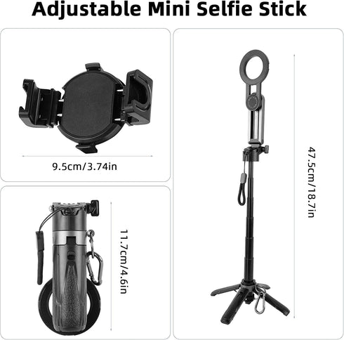 WOVTE 4-in-1 360 Magnetic Selfie Stick, Portable Pocket MagSafe Tripod for iPhone with Detachable Remote, Rotation