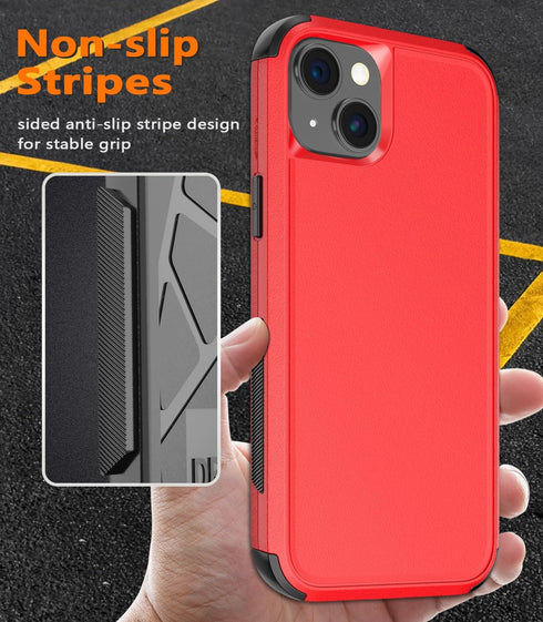 Diverbox Heavy Duty iPhone 15 Case (Red) - Shockproof, Dropproof, with Tempered Glass Screen Protector, 6.1 inch.