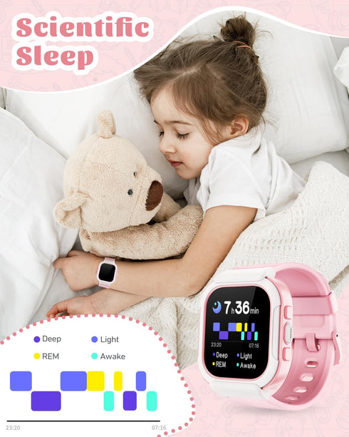 Smart Watch for Kids, Fitness Tracker with Pedometer, Heart Rate Monitor, Sleep Tracker, IP68 Waterproof, Kids Gift Pink