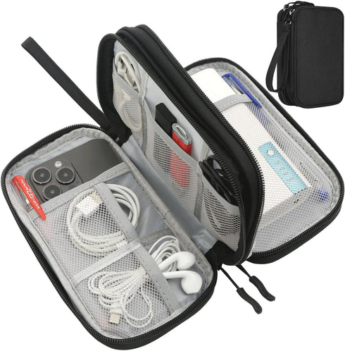 Electronics Organizer Travel Bag, Small Waterproof Accessories Pouch for Charger, Phone, USB, Black, Medium