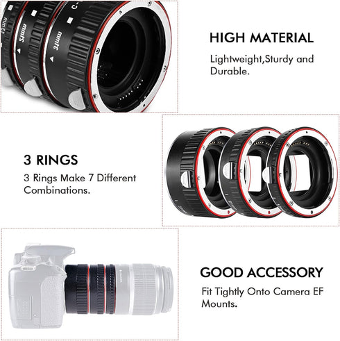 Macro Lens Tube Extension, Fast Auto Focus Adapter Ring 13mm 21mm 31mm for EOS EF Mount Cameras