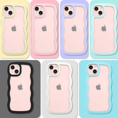 Anuck 13 for iPhone Case Wavy Edge Clear Back Design, Anti-Slip Grip Cute Wave Curly Frame Shape Shockproof Soft TPU