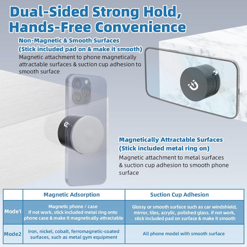Gimswi 17 Vacuum Magnetic Phone Holder with Metal Ring Compatible with iPhone Samsung All Phone, Portable Universal