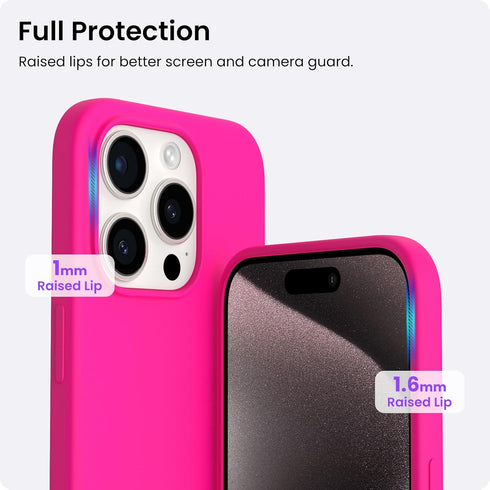 ORNARTO iPhone 15 Pro Max Case 6.7" - Slim Shockproof Soft Gel Rubber with Anti-Scratch Lining - Hot Pink