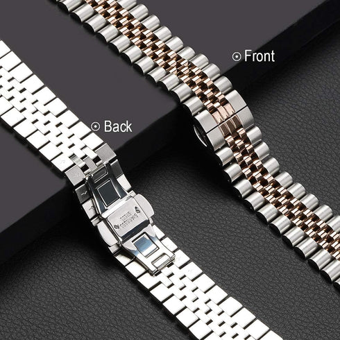 Wolait Compatible with Apple Watch Ultra 2 Band 49mm 46mm 45mm 44mm 42mm, Silver/Rose Gold Stainless Steel Heavy Band