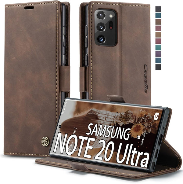 Samsung Galaxy Note 20 Ultra Wallet Case - Coffee Retro PU Leather Flip Magnetic Closure with Card Slots and Kickstand