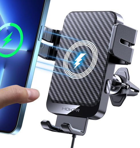Wireless Car Charger, MOKPR 15W Fast Charging Auto-Clamping Phone Mount, Compatible with iPhone 15/14/13/12/11/X/8