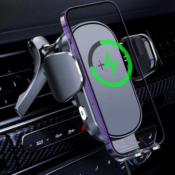 Lekente Wireless Car Charger, 15W Qi Fast Charging Phone Mount, Auto-Clamping Air Vent Holder for iPhone