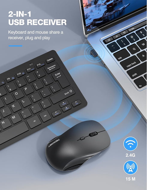 TECKNET Wireless Keyboard and Mouse Combo, Mini Cordless Computer Keyboard and Mouse Set, 2.4GHz, Quiet Click for PC,