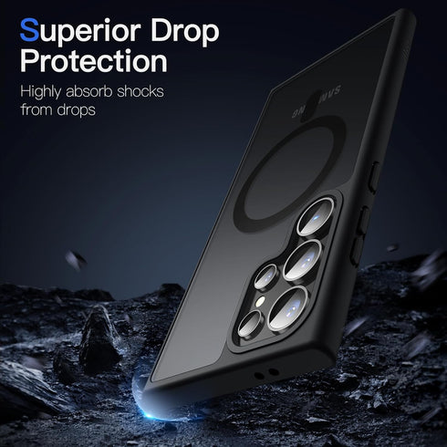 JETech Shockproof Magnetic Case for Samsung Galaxy S24 Ultra 5G, Black, Translucent Matte Back, MagSafe Compatible
