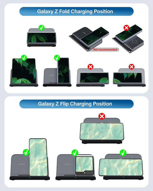 Wireless Charger for Samsung Z Fold 6, Foldable Charger Stand for Galaxy Z Fold 6/5/4/3, Fast Charging for Google Pixel