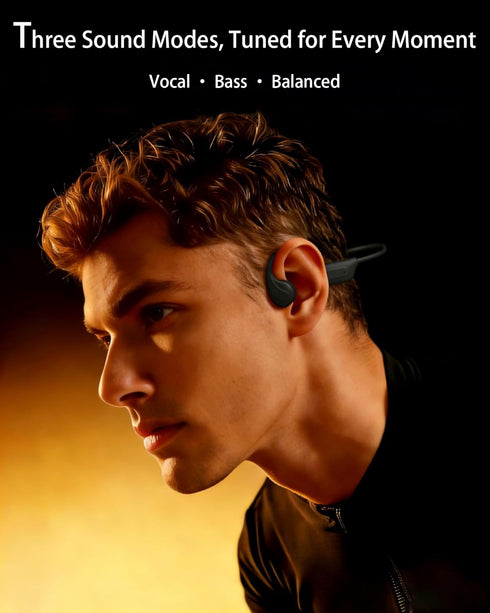 Vonlaxi 3 6.0 IP65 Bone Conduction Headphones Open Ear, EQ Modes Bluetooth with Mic, Anti-Leak Directional HD Audio