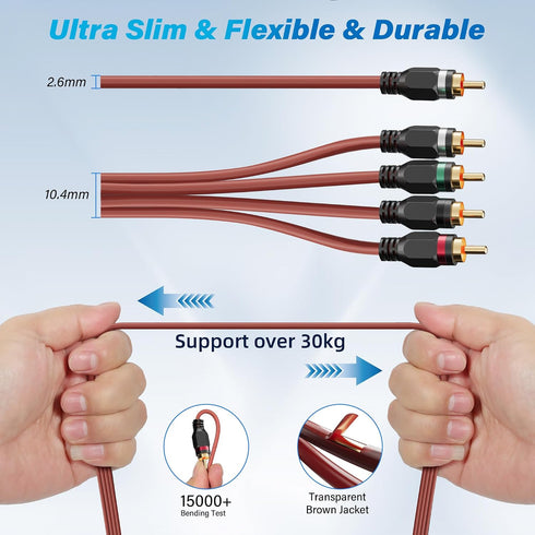 6-Channel 15 Adoreen RCA Audio Cable Ft, Oxygen Free Copper Male to Male Twisted Pair RCA Interconnect Cable with Noise