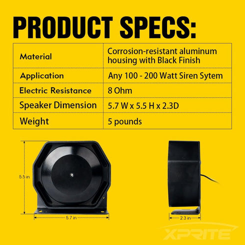 Xprite Compact 200 Watt High Performance Extra Slim Siren Speaker (Compatible with Any 100 - 200 Watt Siren)