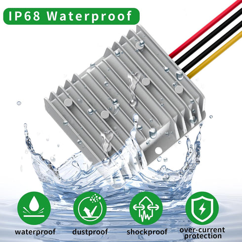 20A 240W Waterproof Voltage Converter 18V 20V 24V 36V 48V to 12V with Fuse Buck Reducer for Golf Cart (Inputs 18V-60V)