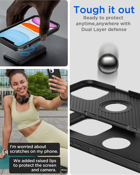 AICase iPhone 11 Case - Rugged Heavy Duty Full Body Shockproof Military Protection, Durable Cover for 6.1" iPhone 11.